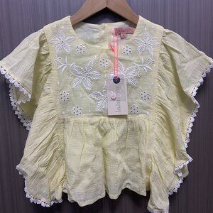 Louise Misha Girls Yellow Embroidered Ruffle Sleeve Lace Blouse Top Size 4 NWT